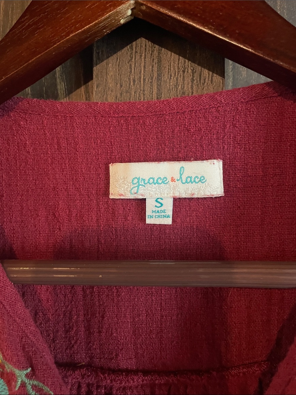 Grace & Lace Burgundy Embroidered Peasant Tunic - Picture 2 of 4